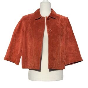 Coldwater Creek Leather two button blazer jacket Rust Orange 3/4 sleeves pockets